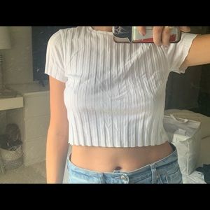 White wide ribbed crop top